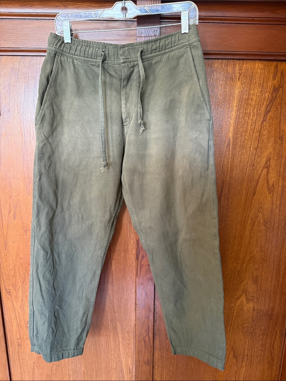 WAX LONDON Men's Olive Green Twill Drawstring Casual Canvas Pants